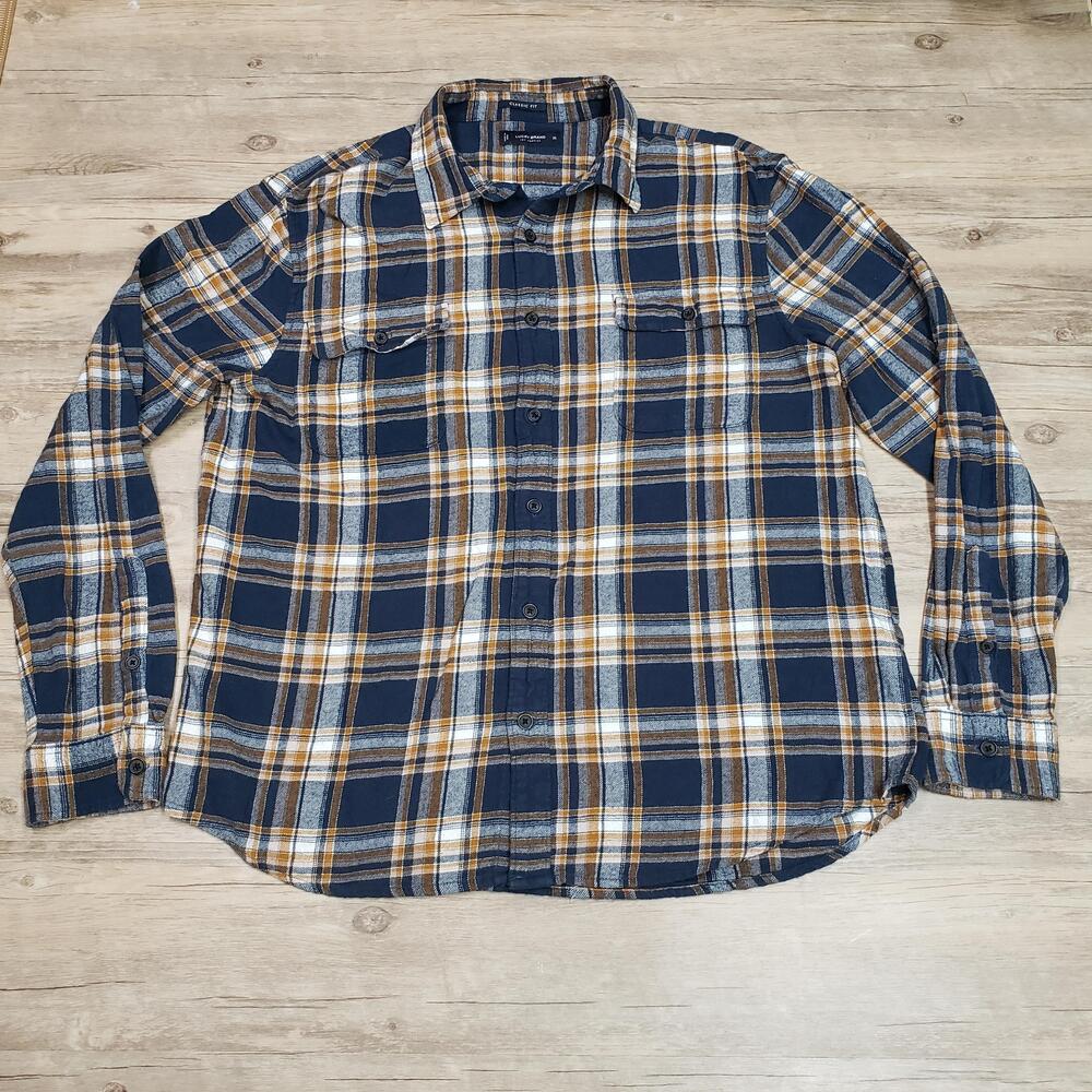 Lucky Brand Flannel Shirt Mens XL Blue Plaid Long Sleeve Button Up Cotton Casual